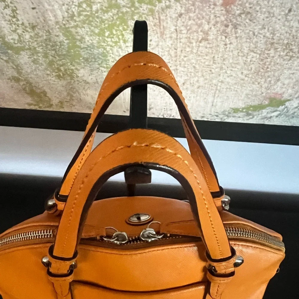 Coach Peyton Pumpkin Spice Orange Leather Domed Satchel